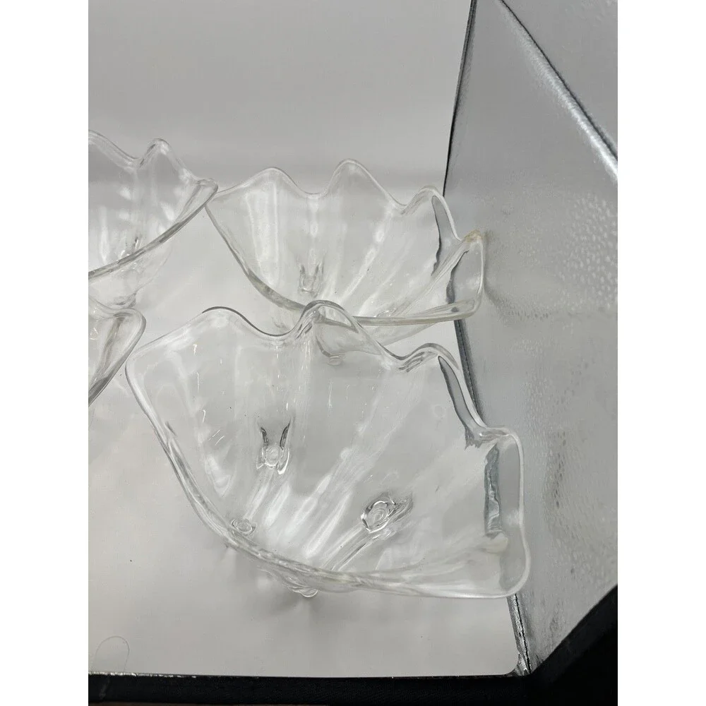Set of 4 Small Clam Shell Style Clear Art acrylic bowl 9”Decorative Serving dish